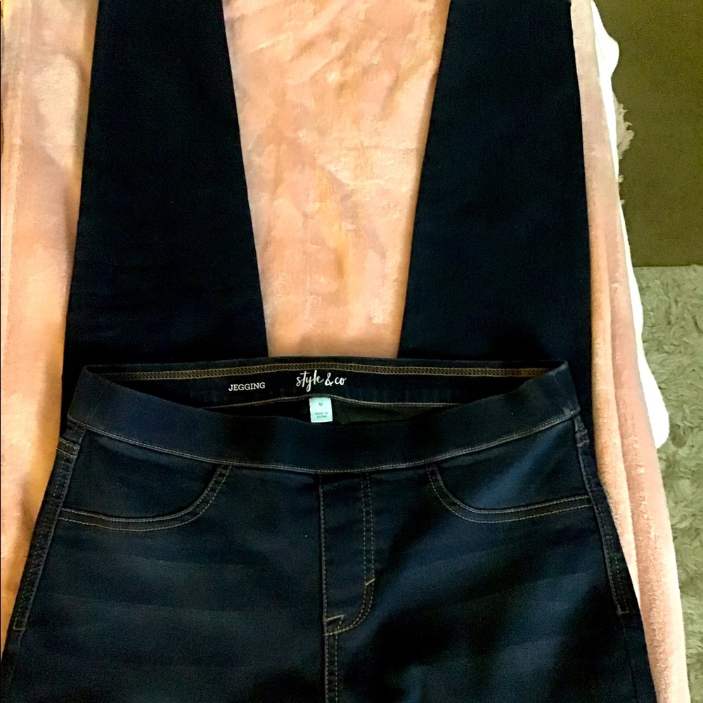 Straight leg jeggings - dark blue denim.
